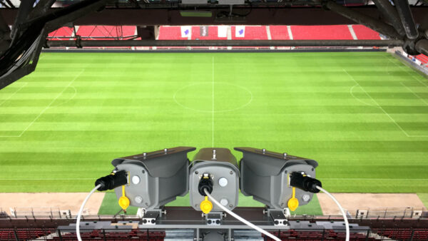Three 4k cameras overlooking a stadium